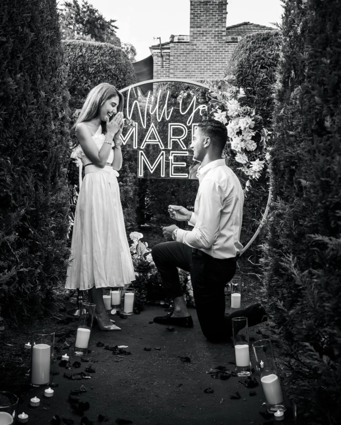 A romantic garden proposal setting