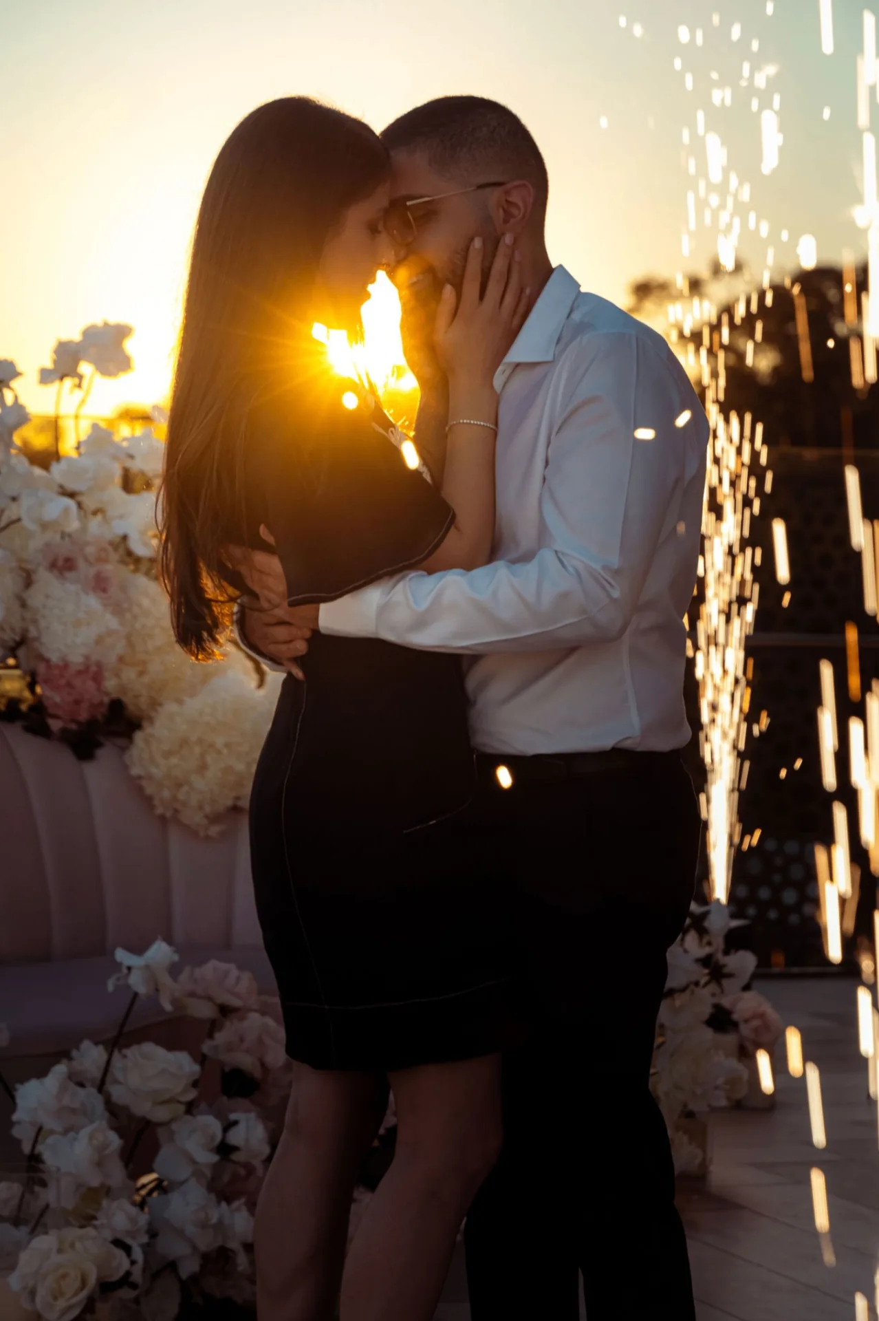 A marriage proposal at sunset